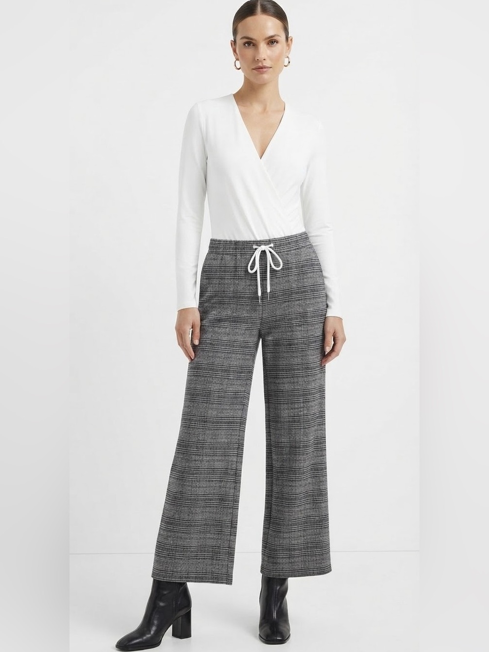 Outres filles Knit Wide-Leg Pants with White Drawstring
